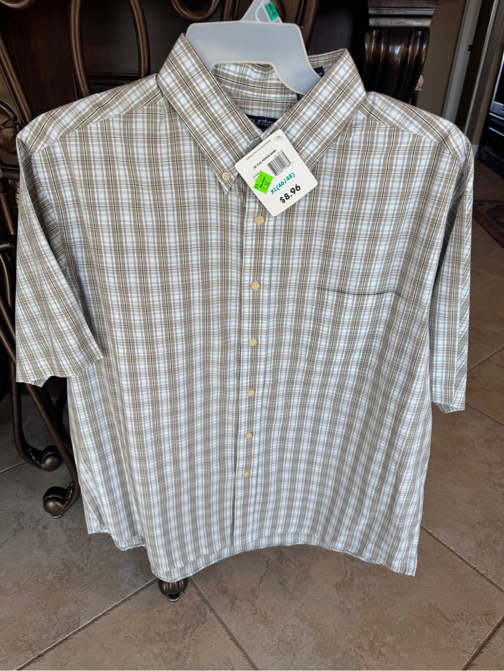 Puritan Men's Short-Sleeve Button-Down Plaid Shirt - Beige and Gray